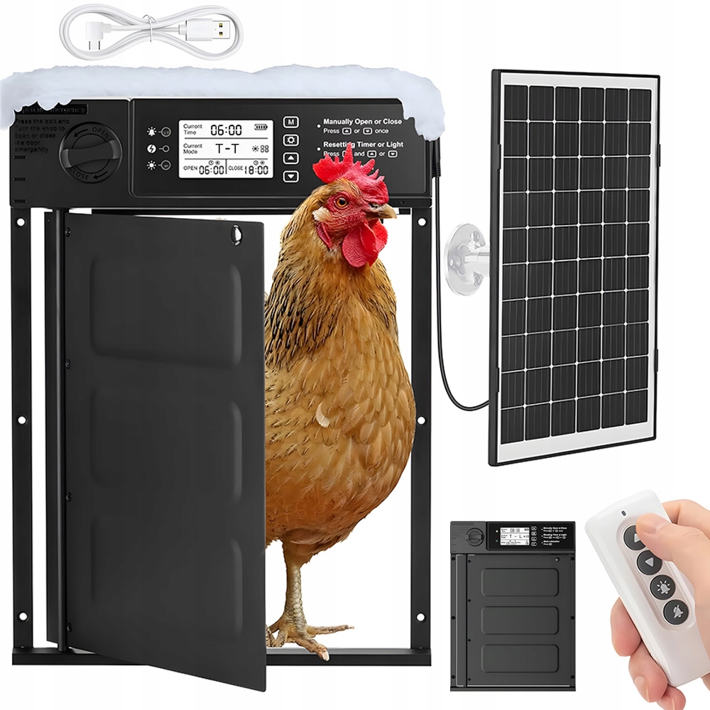 AUTOMATICKÉ SOLÁRNE DVIERKA PRE SLIEPKY LCD DIAĽKOVÉ OVLÁDANIE SVETELNÝ SENZOR OCHRANA SLIEPKY